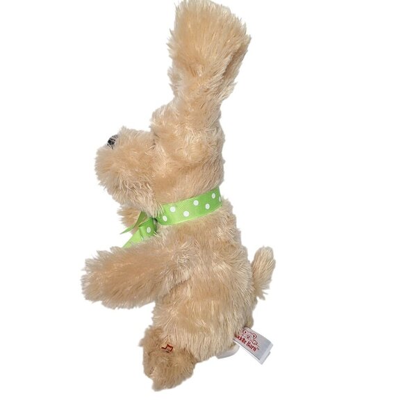 Cuddle Barn Animated Plush Dog Sings & Moves Ears Tan Green Polka Dot Bow 14" - Picture 4 of 7